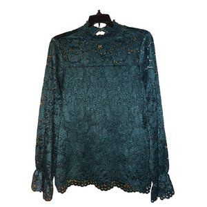 Adrianna Papell Green Lace Shirt Size Medium For Women With Ruffled Sleeves